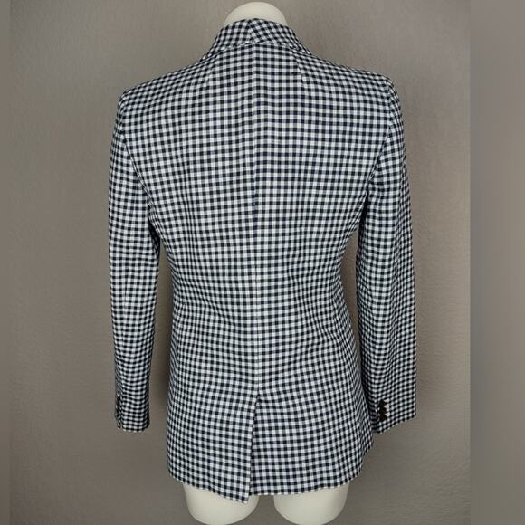 J Crew Parke Gingham Stretch Linen Blend Blazer Classic Blue Size 4 - Picture 6 of 16